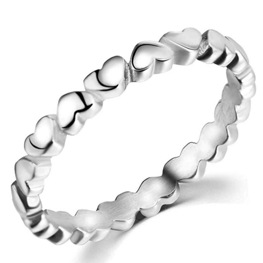 Silver hearts eternity ring band stainless steel - Picture 1 of 4